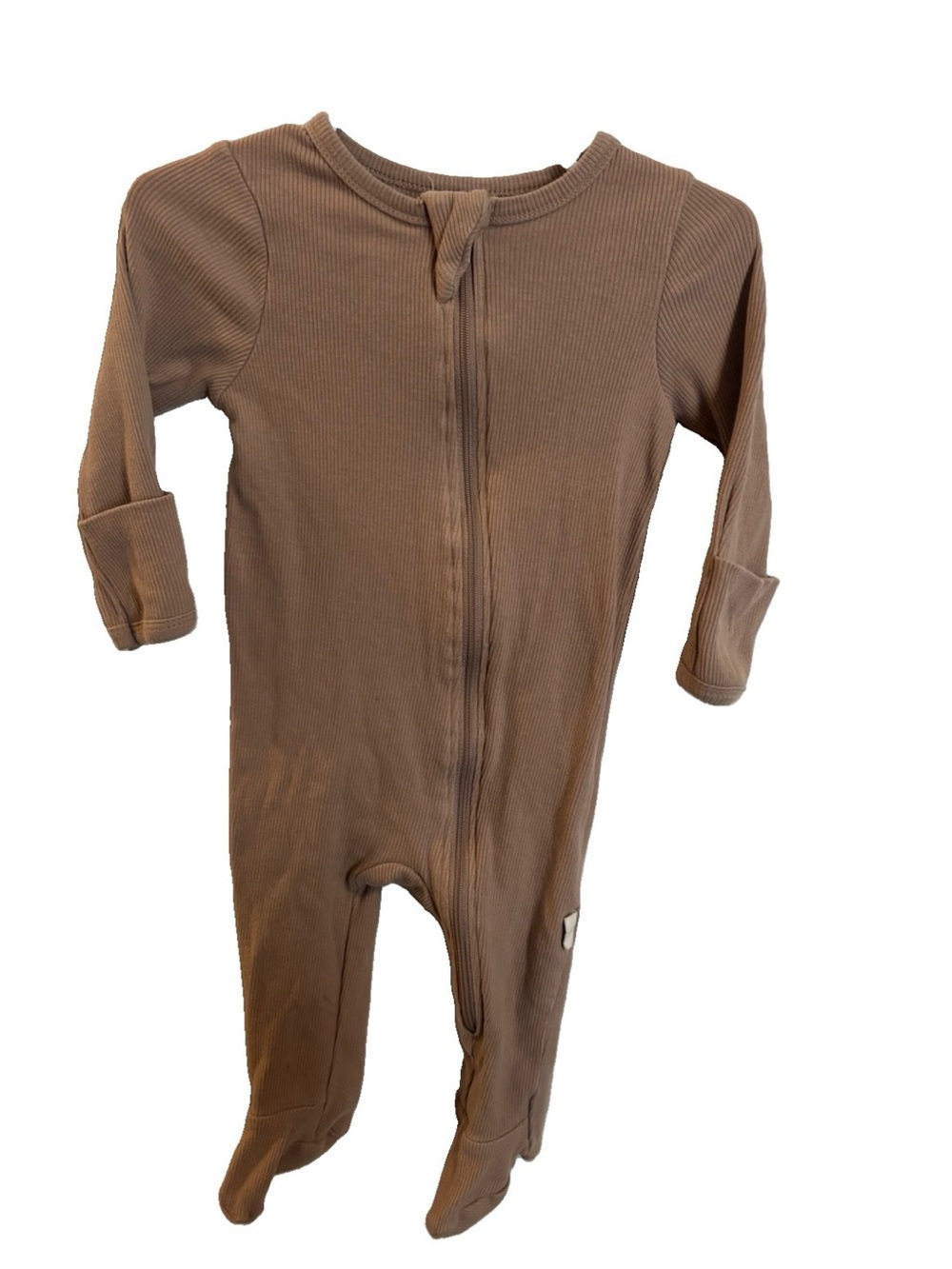 Brown Ribbed Zipper Footed One-Piece